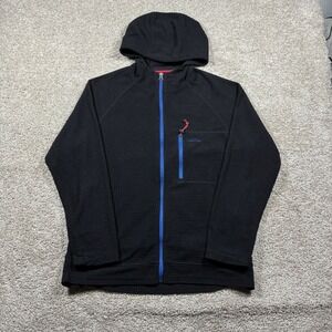 Orvis Trout Bum Mens XL Black Grid Waffle Fleece Full Zip Hoodie Jacket Blue